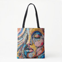 Bold modern face in colourful pixels
