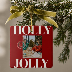 Bold Modern Family Photo Cute Stamp Holiday Card Ceramic Ornament