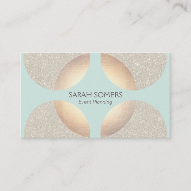 Bold Modern Faux Gold Foil and Glitter Turquoise Business Card (Front)