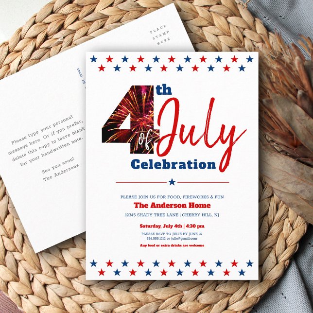 Bold Modern Fireworks 4th of July USA Patriotic Invitation Postcard (Creator Uploaded)