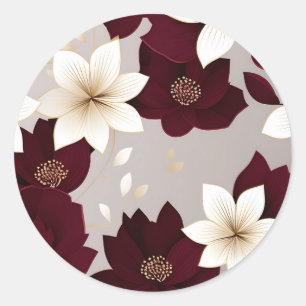 Bold Modern Floral Burgundy Classic Round Sticker