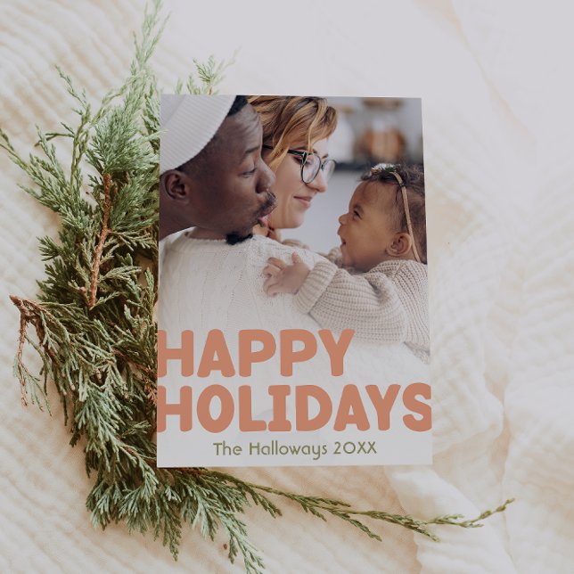 Bold Modern Full Vertical Photo Happy Holiday Card (Creator Uploaded)