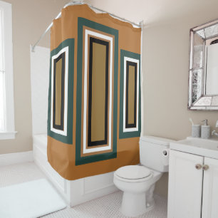 Bold Modern Geometric Copper Bronze Green Shower Curtain