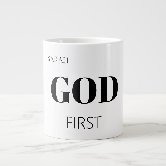 Bold Modern God First Faith Saying Slogan  Large Coffee Mug (Front)