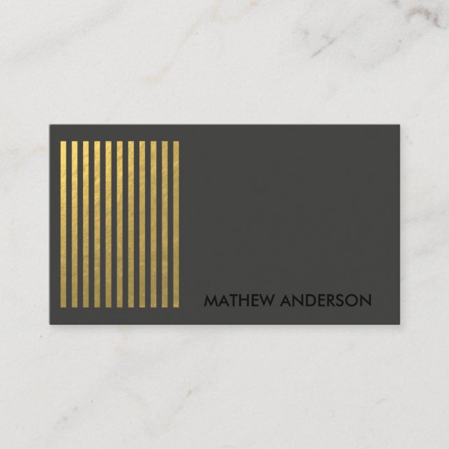 BOLD MODERN GOLD FAUX BLACK STRIPED LINE PATTERN BUSINESS CARD (Front)