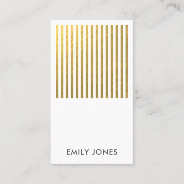 BOLD MODERN GOLD FAUX STRIPED LINE PATTERN BUSINESS CARD (Front)