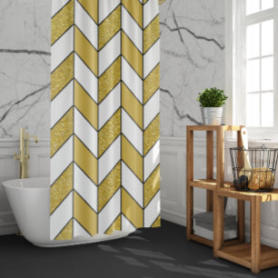 Bold Modern Gold Glitter Herringbone Chevron Shower Curtain