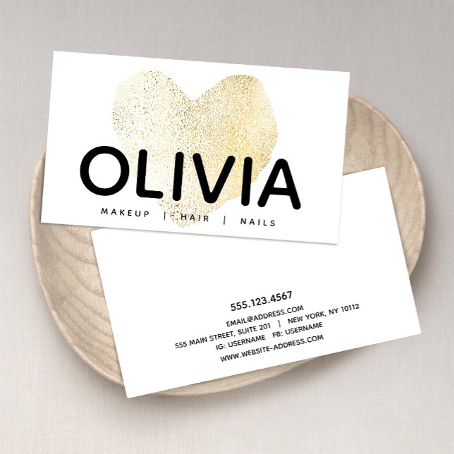 Bold Modern Gold Heart White Business Card (Creator Uploaded)