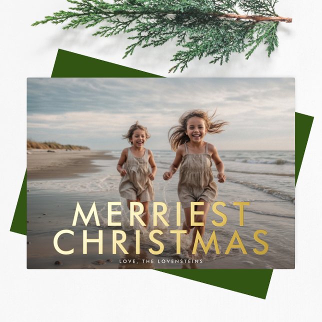 Bold Modern GOLD Merry Christmas Photo Foil Holiday Card (Creator Uploaded)