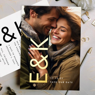 Bold Modern Gold Photo Monogram Save Our Date