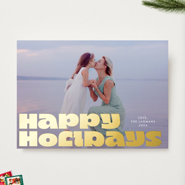 Bold Modern Gold Typography Photo Christmas Happy Foil Holiday Card (Creator Uploaded)