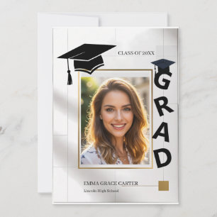 Bold Modern GRAD Typography Gold Photo Graduation Invitation