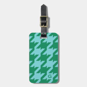 Bold modern green blue houndstooth with monogram luggage tag