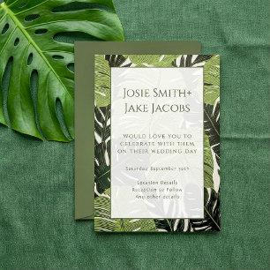 Bold & Modern Green Jungle Leaves Wedding Invitati Invitation