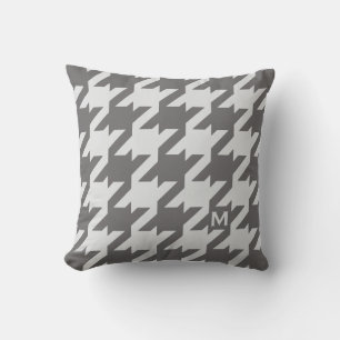 Bold modern grey houndstooth with monogram cushion
