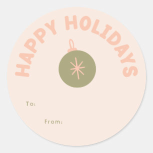 Bold Modern Happy Holidays Coral Gift Classic Round Sticker