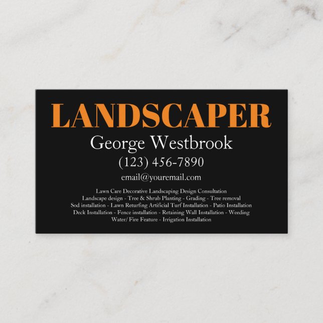 Bold Modern Landscaper Services Business Cards (Front)
