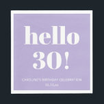 Bold Modern Lavender Purple 30th Birthday Party Napkin<br><div class="desc">This lavender purple and white 30th birthday napkin features bold, modern typography paired with a soft, elevated color palette that feels polished and intentional. It’s a simple way to bring a cohesive look to milestone birthday celebrations, from intimate dinners to larger parties. Personalize the text to match the age, name,...</div>