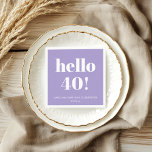 Bold Modern Lavender Purple 40th Birthday Party Napkin<br><div class="desc">This lavender purple and white 40th birthday napkin features bold, modern typography paired with a soft, elevated color palette that feels polished and intentional. It’s a simple way to bring a cohesive look to milestone birthday celebrations, from intimate dinners to larger parties. Personalize the text to match the age, name,...</div>