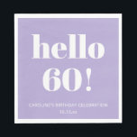 Bold Modern Lavender Purple 60th Birthday Party Napkin<br><div class="desc">This lavender purple and white 60th birthday napkin features bold, modern typography paired with a soft, elevated colour palette that feels polished and intentional. It’s a simple way to bring a cohesive look to milestone birthday celebrations, from intimate dinners to larger parties. Personalise the text to match the age, name,...</div>