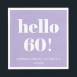 Bold Modern Lavender Purple 60th Birthday Party Napkin<br><div class="desc">This lavender purple and white 60th birthday napkin features bold, modern typography paired with a soft, elevated colour palette that feels polished and intentional. It’s a simple way to bring a cohesive look to milestone birthday celebrations, from intimate dinners to larger parties. Personalise the text to match the age, name,...</div>