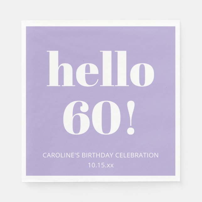 Bold Modern Lavender Purple 60th Birthday Party Napkin (Front)