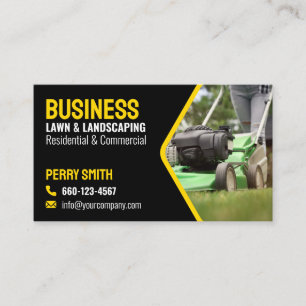 Bold & Modern Lawn & Landscaping - Black & Yellow Business Card