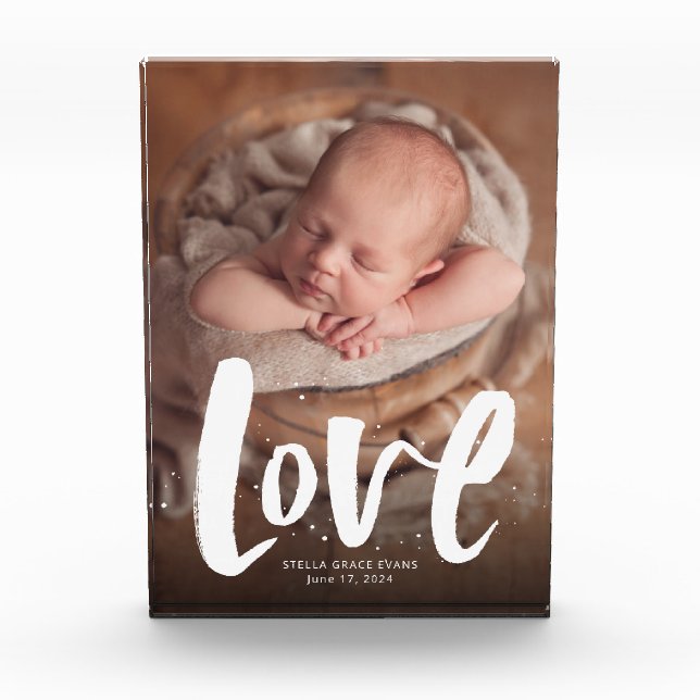 Bold modern love birth announcement photo block (Front)