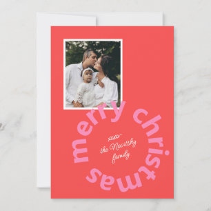 Bold Modern Merry Christmas Curved Type Photo Holiday Card