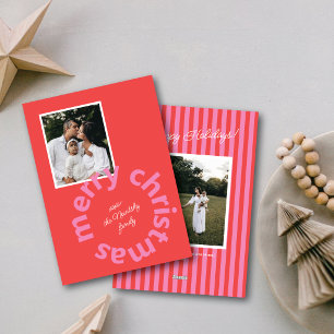 Bold Modern Merry Christmas Curved Type Photo Holiday Card