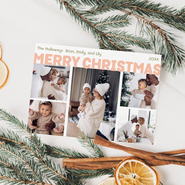 Bold Modern Merry Christmas Five Photo Holiday Card (Creator Uploaded)