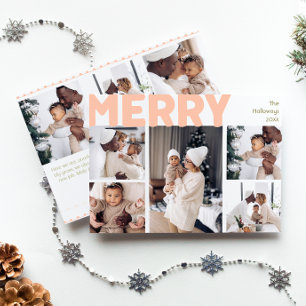 Bold Modern Merry Year In Review Eight Photo Holiday Card