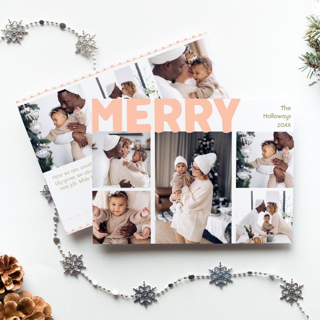 Bold Modern Merry Year In Review Eight Photo Holiday Card (Creator Uploaded)