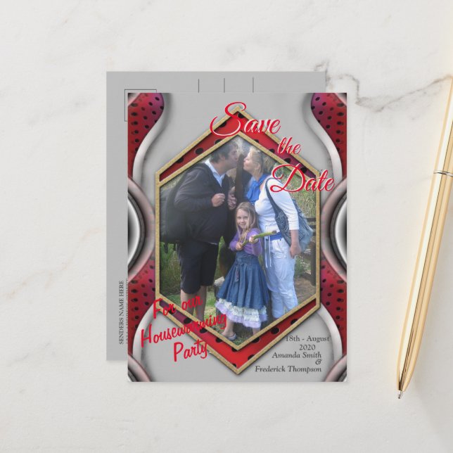 Bold Modern Metallic 3D Red Grey Texture Look Announcement Postcard (Front/Back In Situ)
