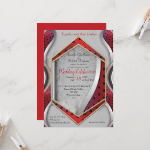 Bold Modern Metallic 3D Red Grey Texture Look Invitation