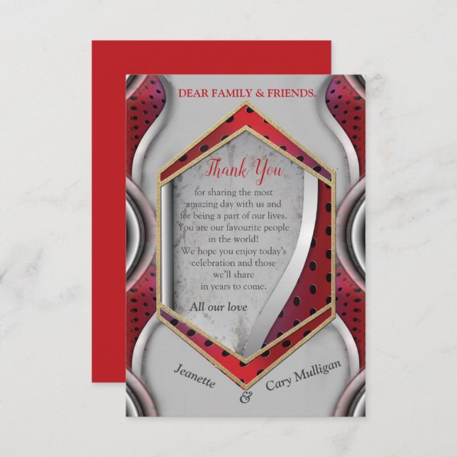 Bold Modern Metallic 3D Red Grey Texture Look RSVP Card (Front/Back)