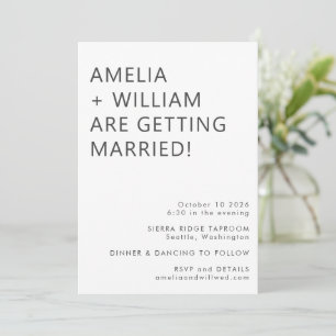 Bold Modern Minimalist Black White Classic Wedding Invitation