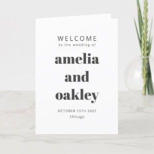 Bold Modern Minimalist Black White Wedding Program