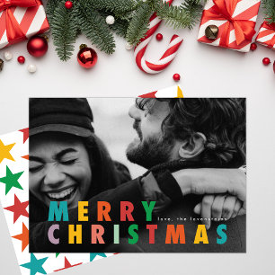 Bold Modern Minimalist Colour Merry Christmas Phot Holiday Card