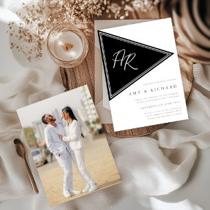 Bold Modern Minimalist Monogram B&W Photo Wedding Invitation