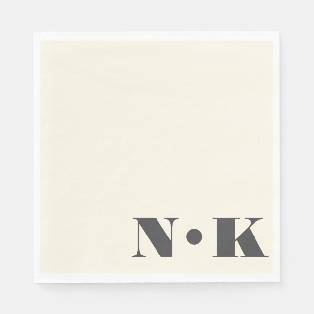 Bold Modern Monogram Initials Black Cream Wedding Napkin (Front)