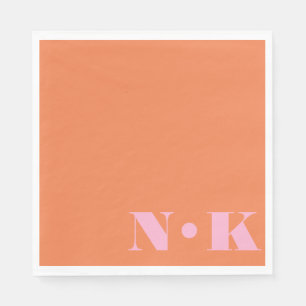 Bold Modern Monogram Initials Pink Orange Wedding Napkin