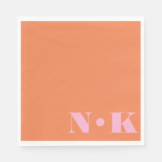 Bold Modern Monogram Initials Pink Orange Wedding Napkin (Front)