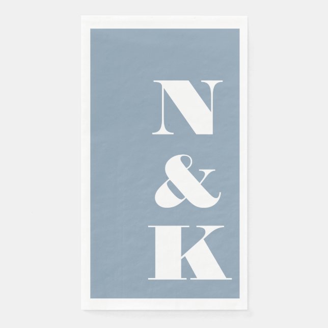 Bold Modern Monogram Initials Wedding Dusty Blue Napkin (Front)