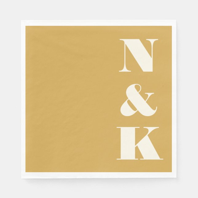 Bold Modern Monogram Initials Yellow Wedding Napkin (Front)