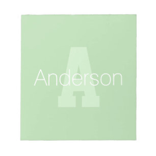 Bold Modern Monogram   Pale Green & White Notepad