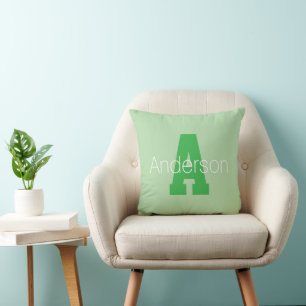 Bold Modern Monogram Pale & Kelly Green Cushion
