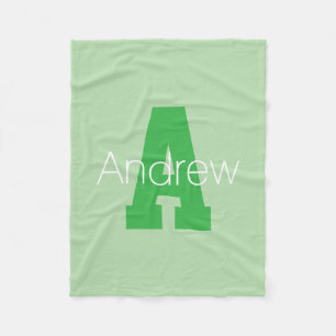 Bold Modern Monogram Pale & Kelly Green Fleece Blanket