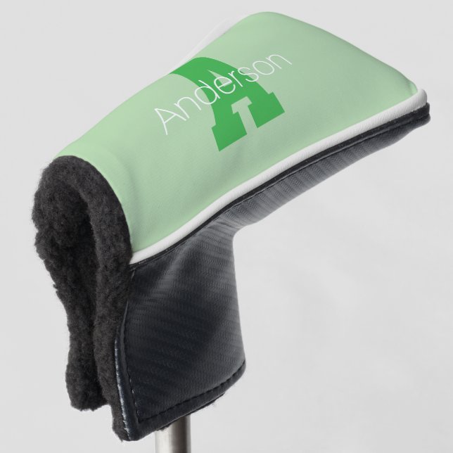 Bold Modern Monogram | Pale & Kelly Green Golf Head Cover (3/4 Front)