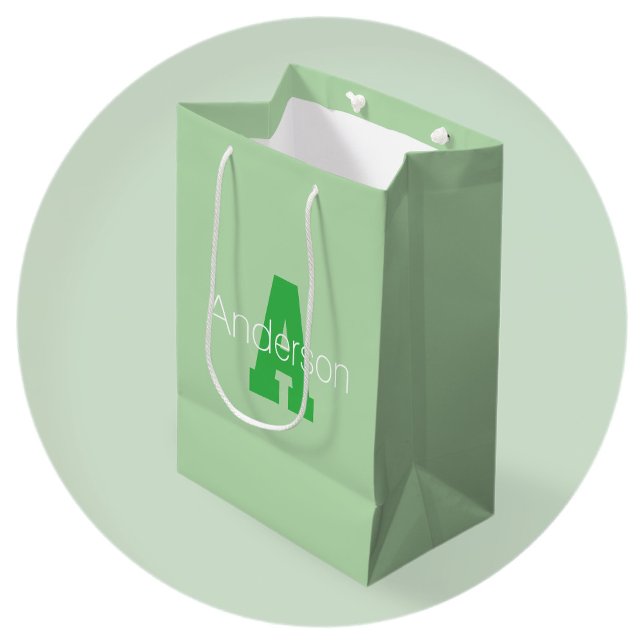 Bold Modern Monogram | Pale & Kelly Green Medium Gift Bag (Creator Uploaded)